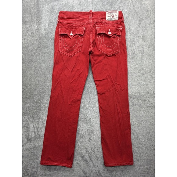 True Religion Section Straight Jeans Mens Measured 38x33 Red Denim Pants Casual - Picture 8 of 10